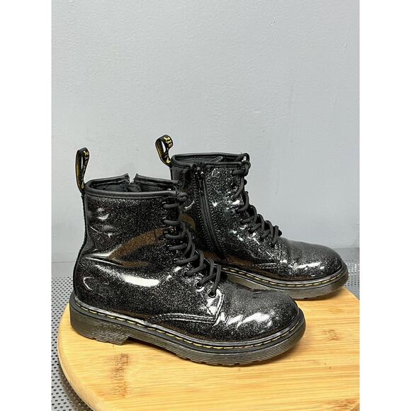 Doc Dr. Martens 1460 Glitter J Boots/Shoes Girls Size 3 Y Black Sparkle Side Zip - Picture 1 of 10